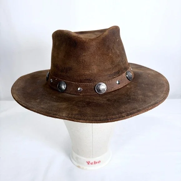 Minnetonka Outback Buffalo Nickel Hat Genuine Leather Brown Western Cowboy Sz L - Picture 1 of 9